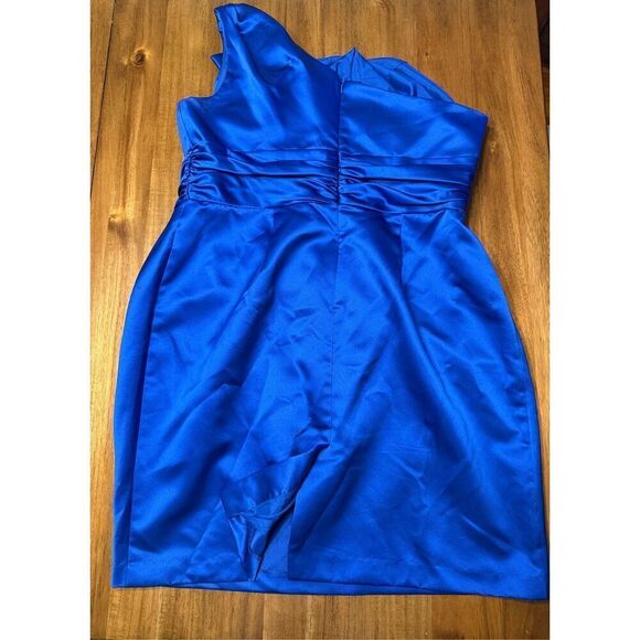 Royal Blue Satin One Shoulder Ruched Mini Cocktail Dress Plus Size 18 - Picture 3 of 6